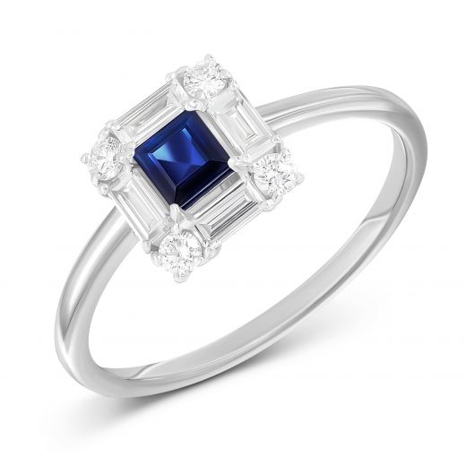 Square diamond and sapphire ring