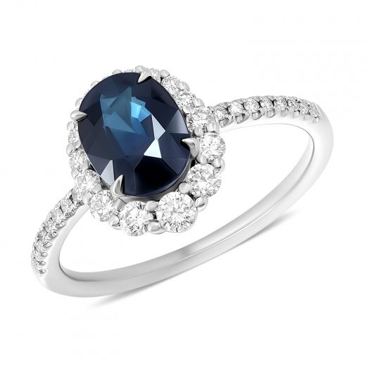 Ring with diamonds and oval sapphire