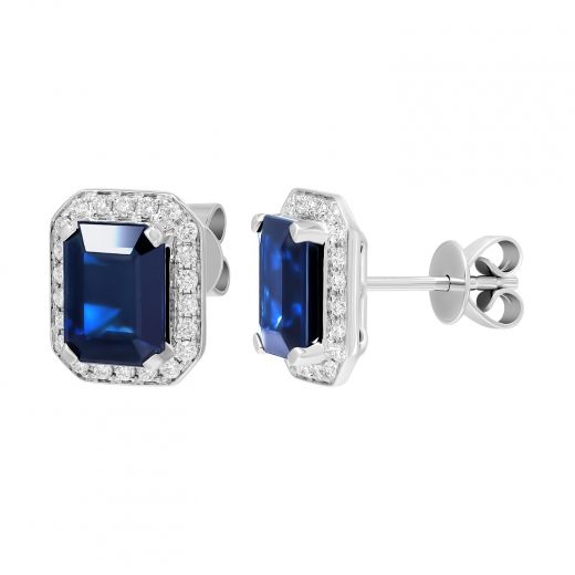 Octagon-cut diamond and sapphire earrings