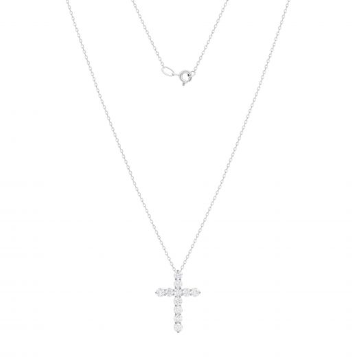 Колье крест с бриллиантами в белом золоте 1-203 927
