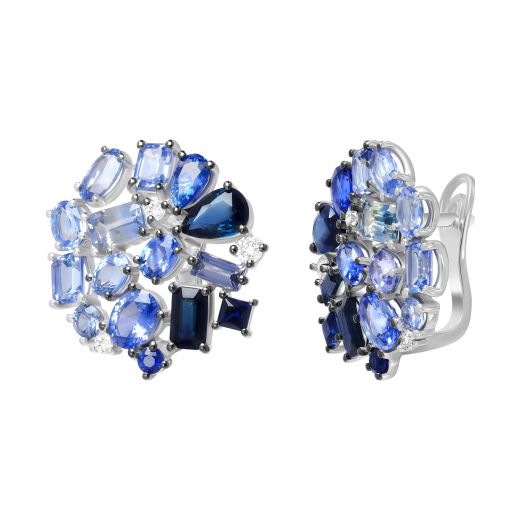 Earrings with sapphires and diamonds in white gold Blue Rose