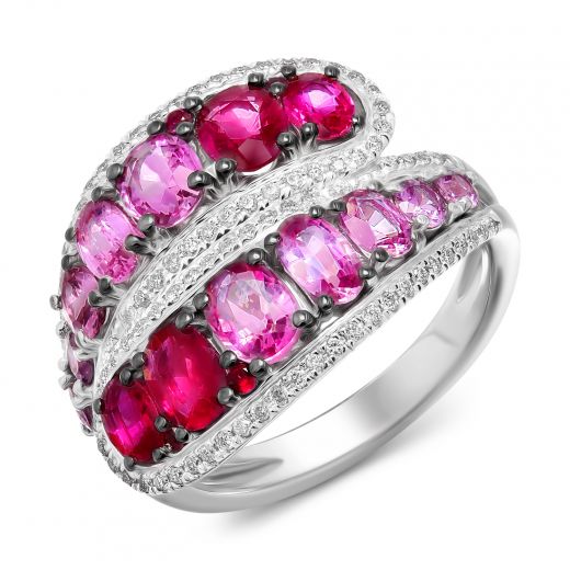 Ring with diamonds, rubies and pink sapphires Gwen