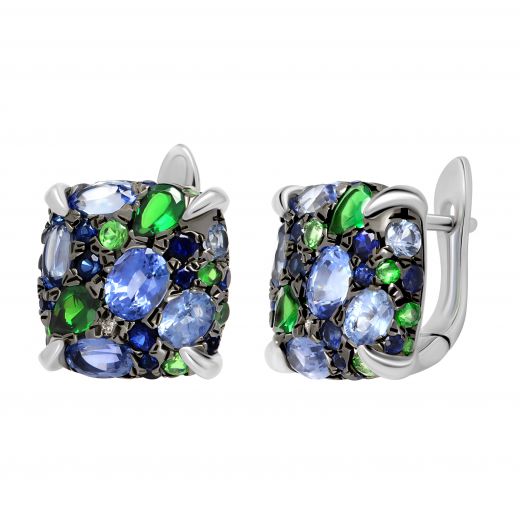 Renata earrings with diamonds, sapphires and tsavorites