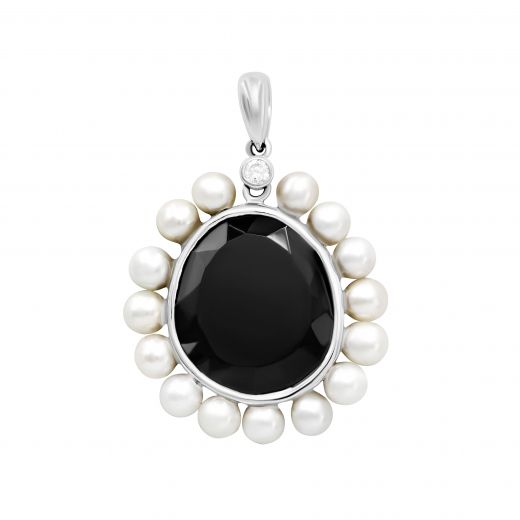 Pendant with diamonds and pearls in white gold 1-204 362