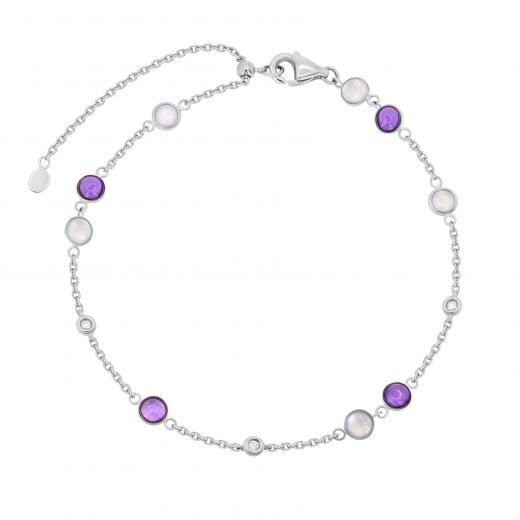 Bracelet with diamond amethyst and rose quartz in white gold