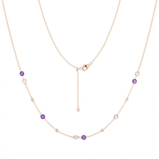 Necklace with diamonds, rose quartz and amethysts