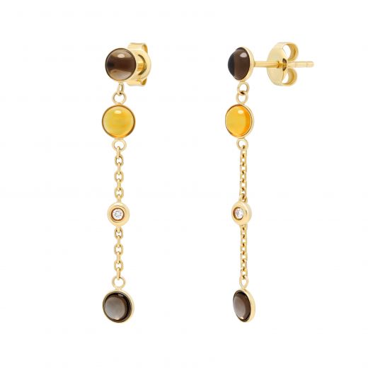 Earrings with diamonds, smoky quartz and citrines