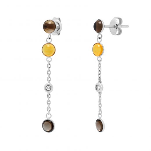 Earrings with diamonds, smoky quartz and citrines in white gold