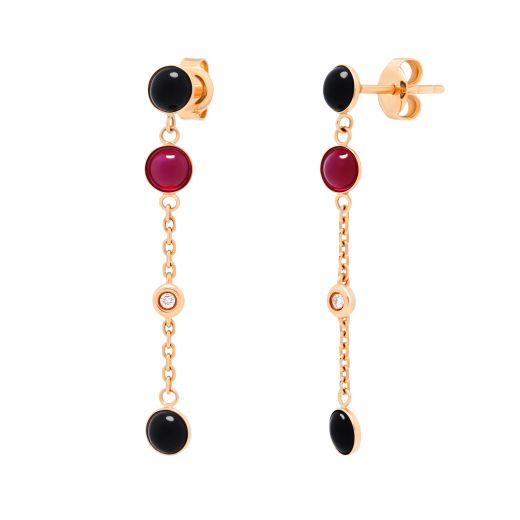 Earrings with diamonds, rubies and onyx