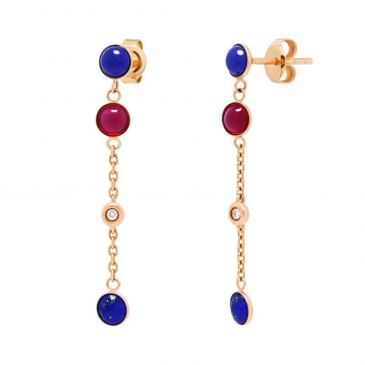 Earrings with rubies and lapis lazuli