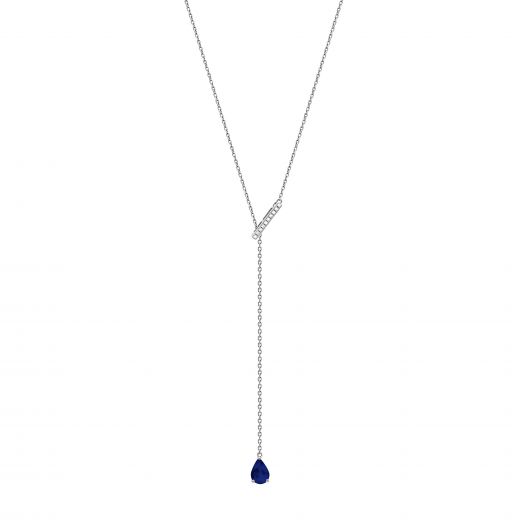 Tie necklace with diamonds and sapphires in white gold 1L034DK-0175