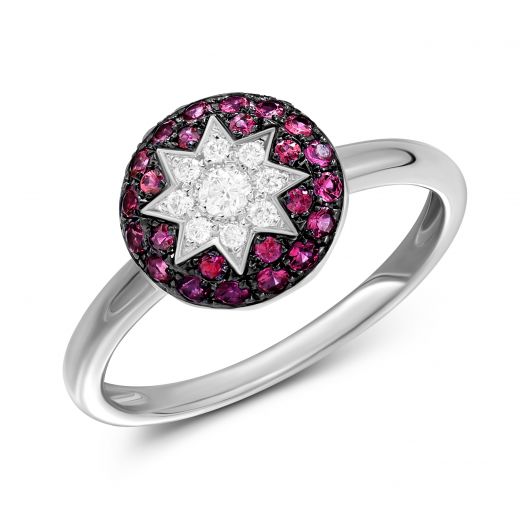 Ring with diamonds and rubies in white gold 1К759-0434