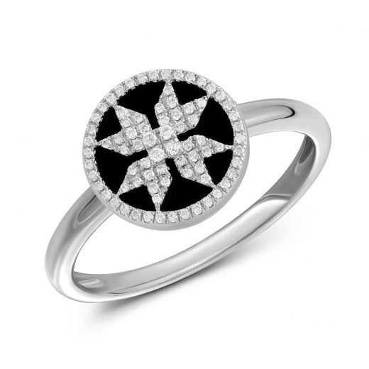 Ring with diamonds and onyx in white gold 1К034-1721