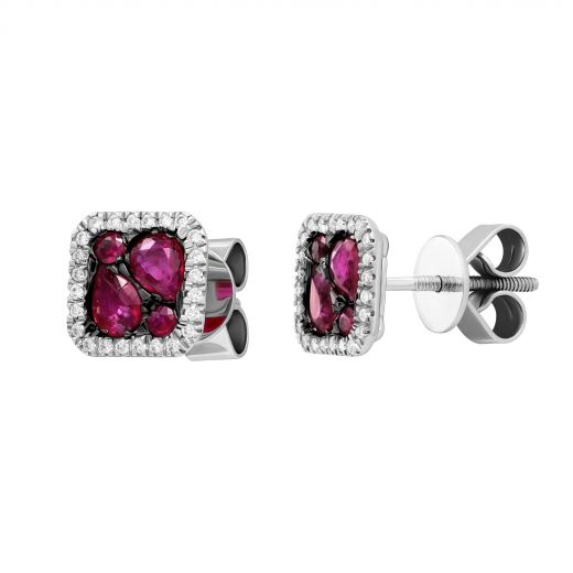 Earrings with diamonds and rubies in white gold 1С956-0114