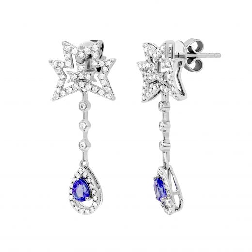 Earrings with diamonds and tanzanites in white gold1С034-1463