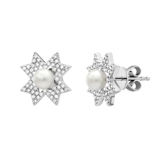 Earrings with diamonds and pearls 1С034-1468