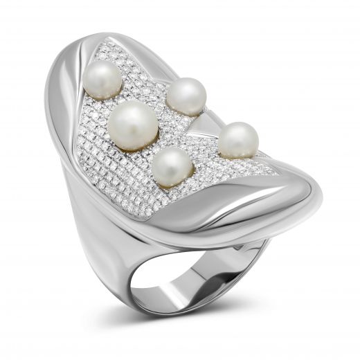 Ring with diamonds and pearls in white gold 1-207 841