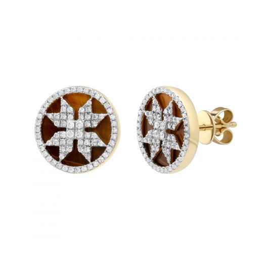 Earrings with diamonds and tiger's eye 1С034-1473