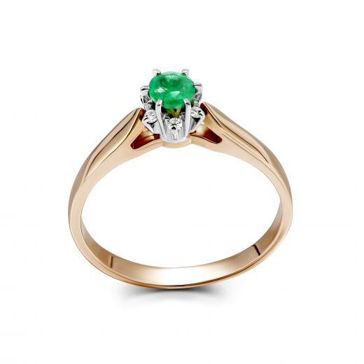 Ring with an emerald and diamonds in a combination of pink and white gold 1-208 599