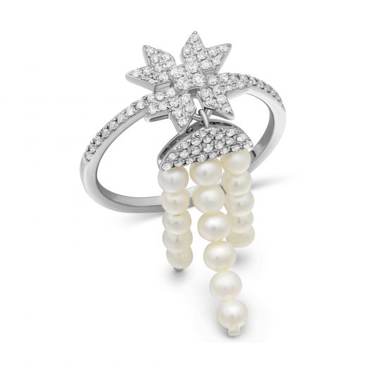 Ring with diamonds and pearls 1К034-1701