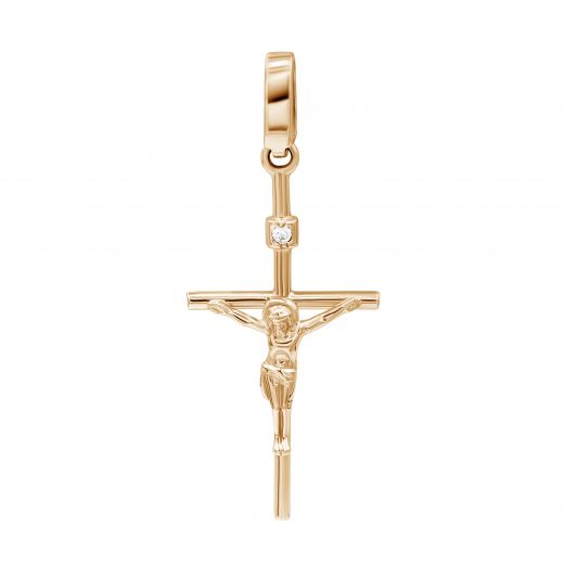 Крест с бриллиантом в розовом золоте К171:ЭД-Кр7151