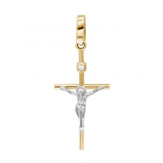 cross with a diamond in a combination of white and rose gold 1П171ДК-0015