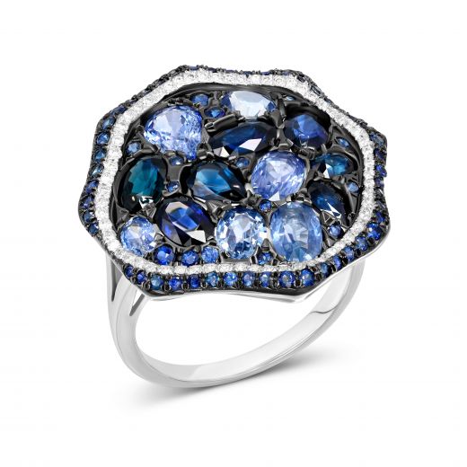 Ring with diamonds and sapphires in white gold 1K956-0112