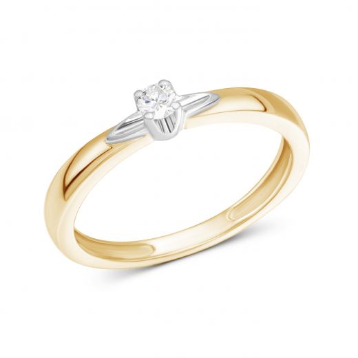 Ring with a diamond in a combination of white and rose gold 1-209 516