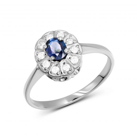 Ring with diamonds and sapphire in white gold 1К955-0082