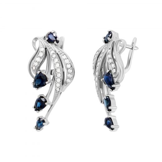 Earrings with diamonds and sapphires in white gold 1С955-0034