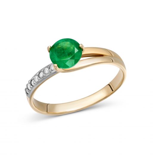 Ring with diamonds and emerald in rose gold 1-209 044