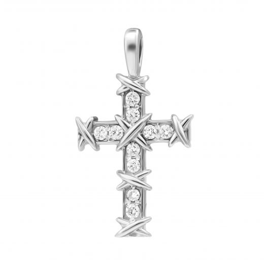 Cross with a diamond in white gold 1П464-0005