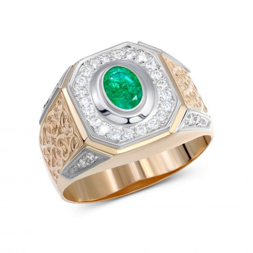 A ring with an emerald and diamonds in a combination of white and rose gold 1-209 307