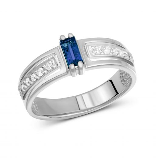 Ring with diamonds and sapphire in white gold 1К955-0032