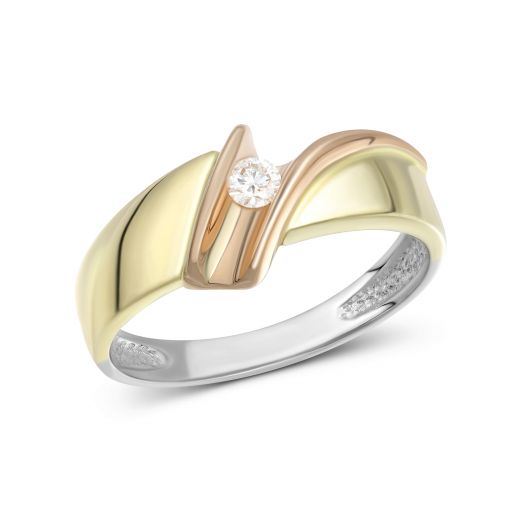 Кольцо с бриллиантом в сочетании белого и розового золота 1К955-0047
