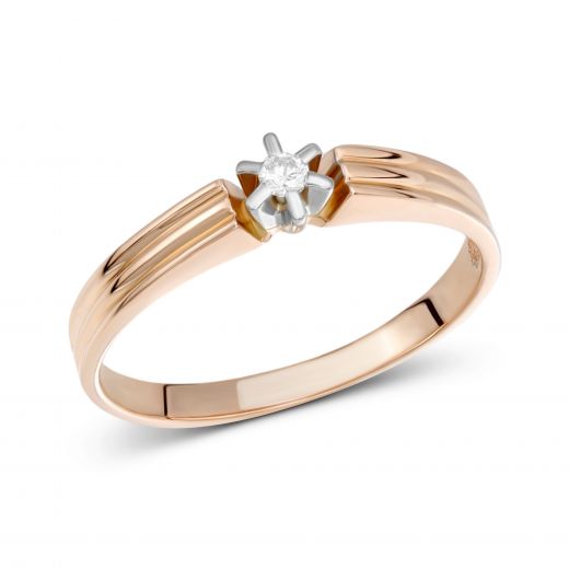 Кольцо с бриллиантом в сочетании белого и розового золота 1К955-0058