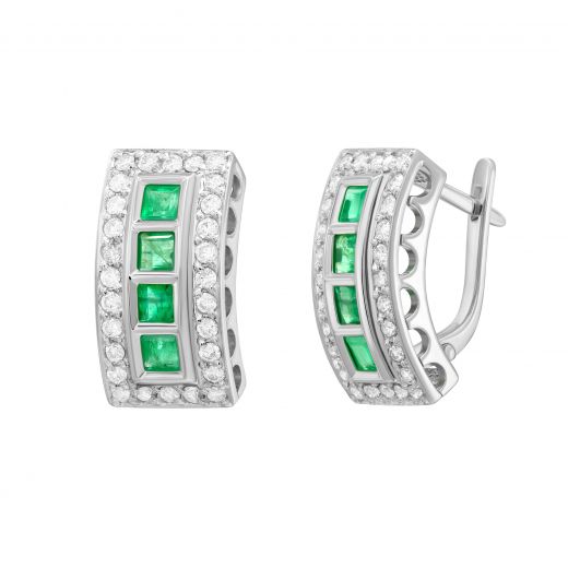 Earrings with diamonds and emeralds in white gold 1-209 539