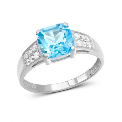 Ring with diamonds and topaz in white gold 1-209 564