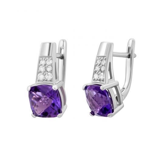 Earrings with diamonds and amethysts in white gold 1-209 567