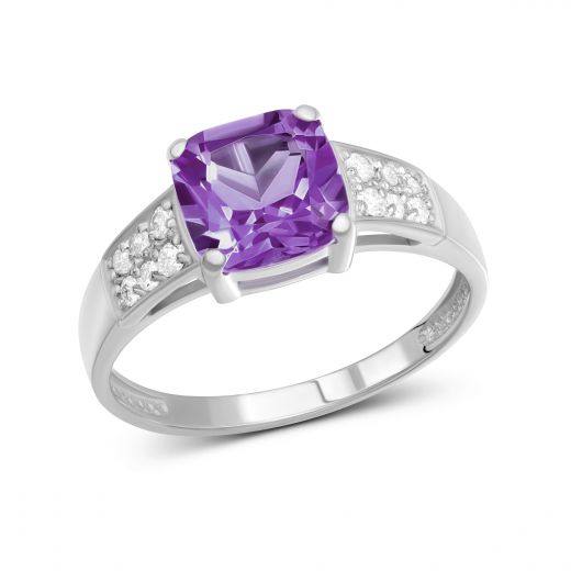 Ring with diamonds and amethysts in white gold 1-209 568