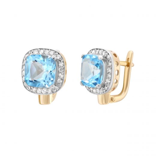 Earrings with diamonds and topaz in rose gold 1-209 572