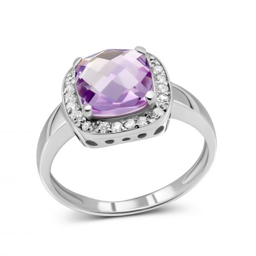 Ring with diamonds and amethyst in white gold 1-209 573