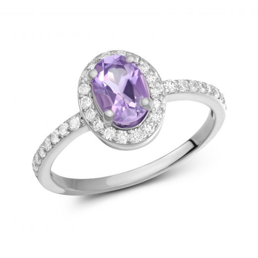 Ring with diamonds and amethyst in white gold 1-209 576