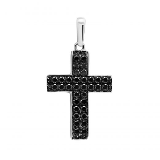 Cross with black diamonds and white gold 1П759-0219-3
