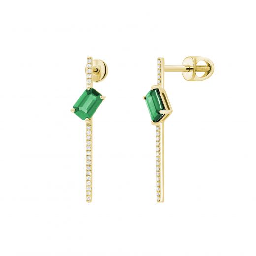 Earrings with diamonds and emeralds in yellow gold1С034ДК-1395