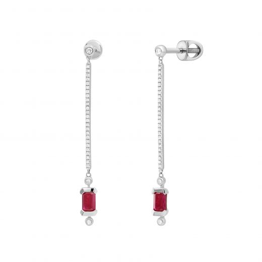 Earrings with diamonds and rubies in white gold 1 С034ДК-1397