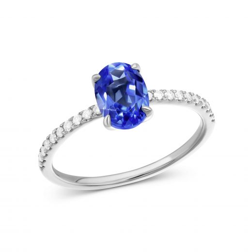 Ring with diamonds and cornflower sapphire in white gold 1К034ДК-1678