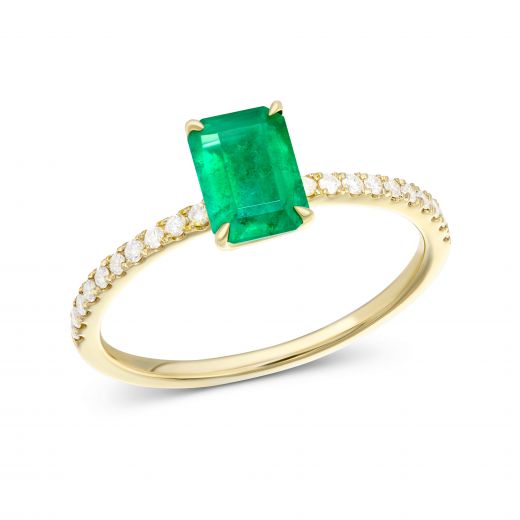 Diamond and emerald ring in yellow gold1К034ДК-1681