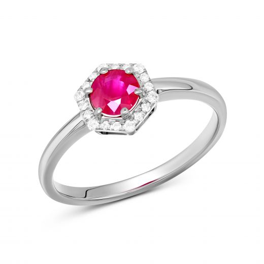 Ring with diamonds and ruby in white gold 1К034ДК-1684