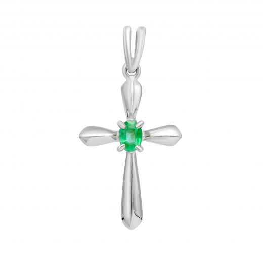 Cross with an emerald in white gold 1П034ДК-0600